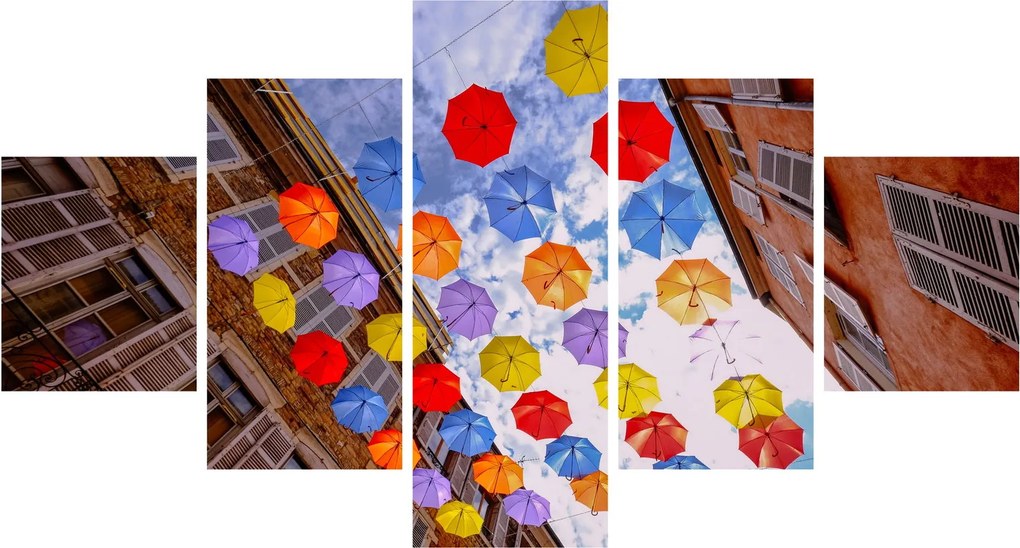 Obraz kolorowych parasoli (125x70 cm)