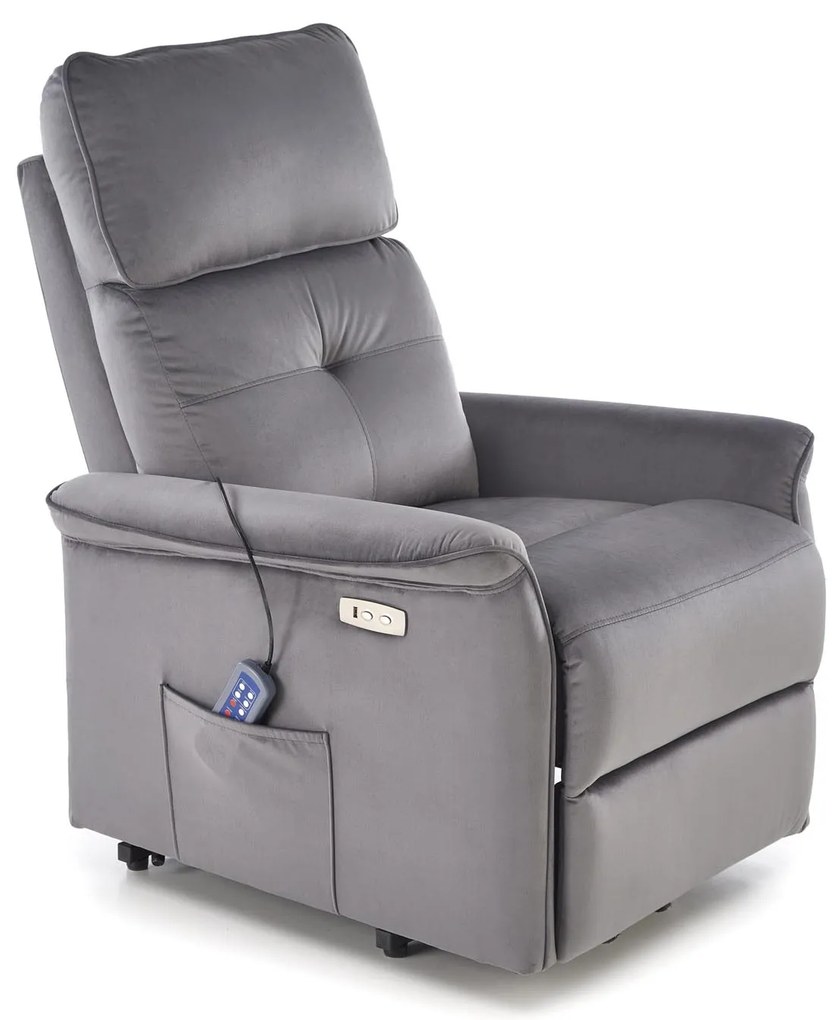 Fotel wypoczynkowy elektryczny pionizacja masaż rozkładany popiel SEMIR 2