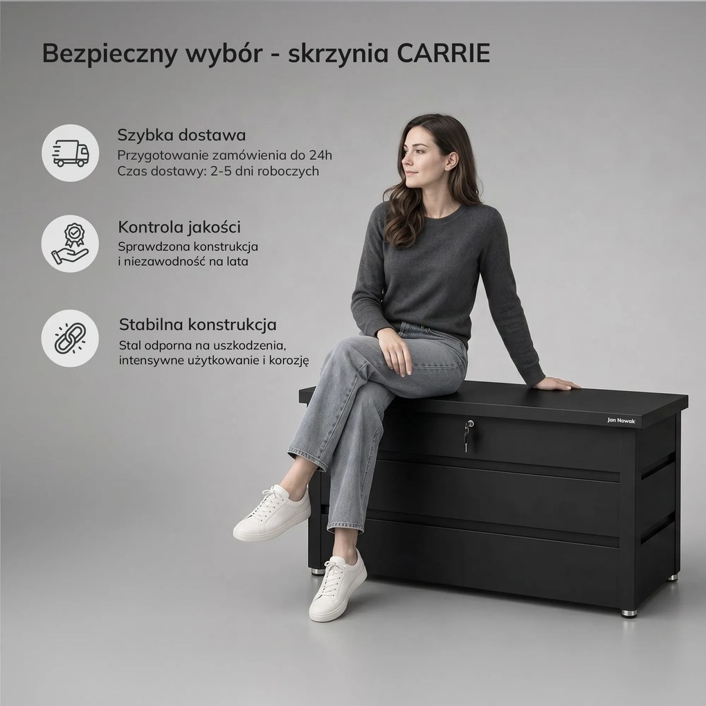 Skrzynia ogrodowa balkonowa duża czarna, 1190x520x587 mm: CARRIE