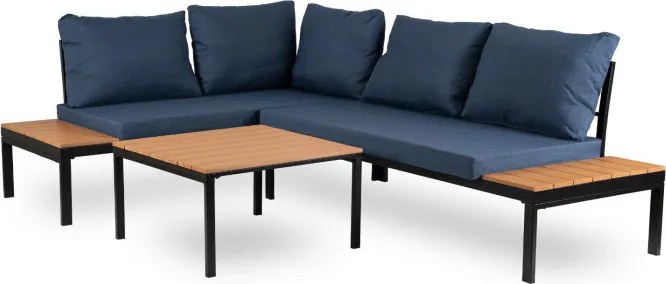 Zestaw Mebli Ogrodowych NORMAN Granatowy/Czarny Narożnik Stolik Tarasowy Metalowy Nowoczesny