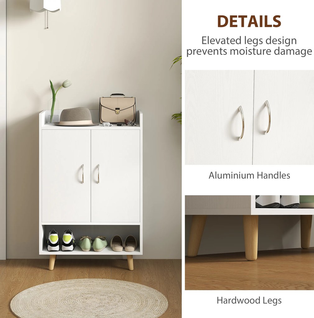 HOMCOM Nowoczesna biała szafka na buty z drzwiami i półkami, idealna do korytarza, 60 x 30 x 92 cm