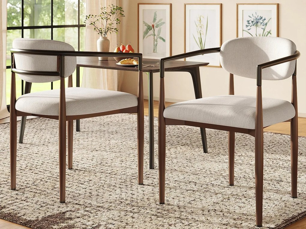 Zestaw 2 krzeseł - Wysokiej jakości tkanina lniana - Metalowe nogi - Beżowy