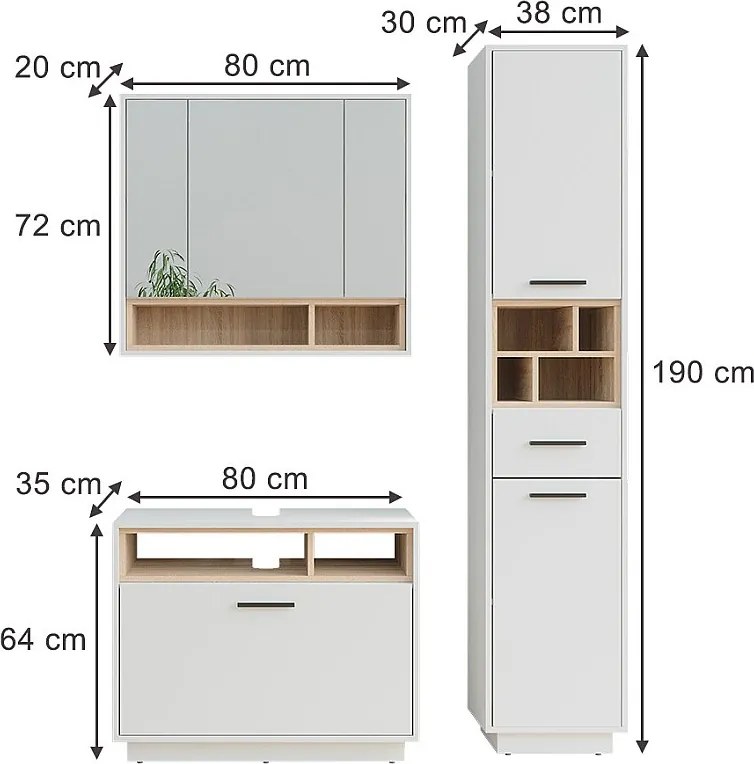 Zestaw mebli łazienkowych biały/sonoma 80x35x64 beatrice