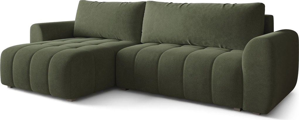 Masseno Narożnik MODARO z funkcją spania i pojemnikiem na pościel Narozniki L, Rozkładana sofa - Oliwkowy, CASTEL 39