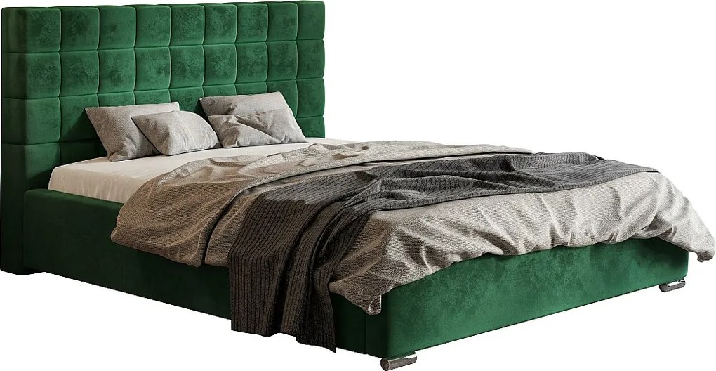 Emporius Aron nowoczesne łóżko 160x200 - tkanina welurowa, aksamitna - łóżko z pojemnikiem 160x200 do sypialni - zielony (Amor Velvet 4311)