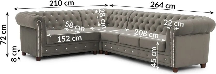 Szary aksamitny rozkładany narożnik (lewostronny/w kształcie litery L) York Blik – Ropez