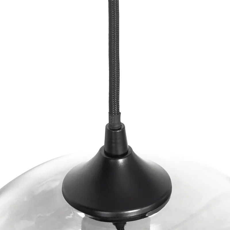 Lampa wisząca art deco czarna z przydymionym szkłem prostokątnym 3-światła - Busa ArtDeco Oswietlenie wewnetrzne