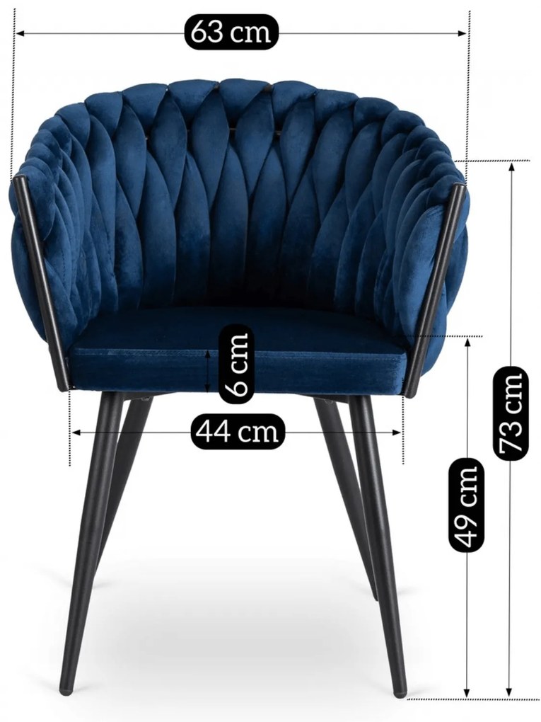 Krzesło Tapicerowane Plecione do Salonu ELENA Granatowe Welurowe Nowoczesne Loft