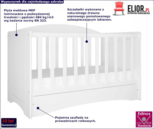 Białe łóżeczko niemowlęce K9-D83