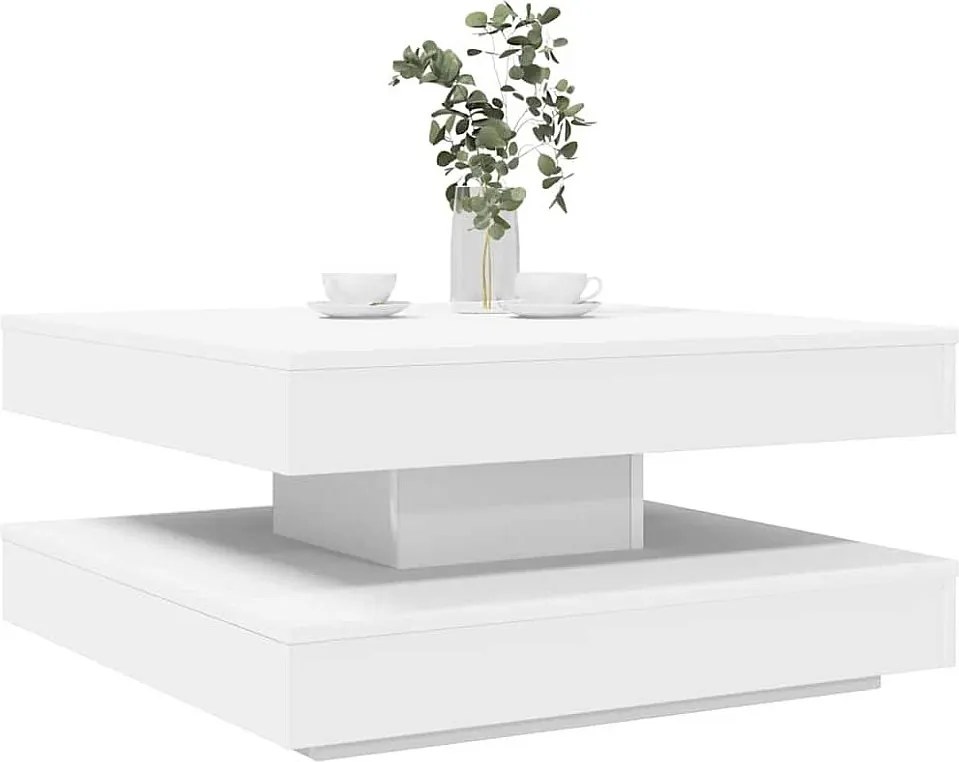 Obracany stolik kawowy 360 stopni biały 70x70x34,5 cm z miejscem na przechowywanie