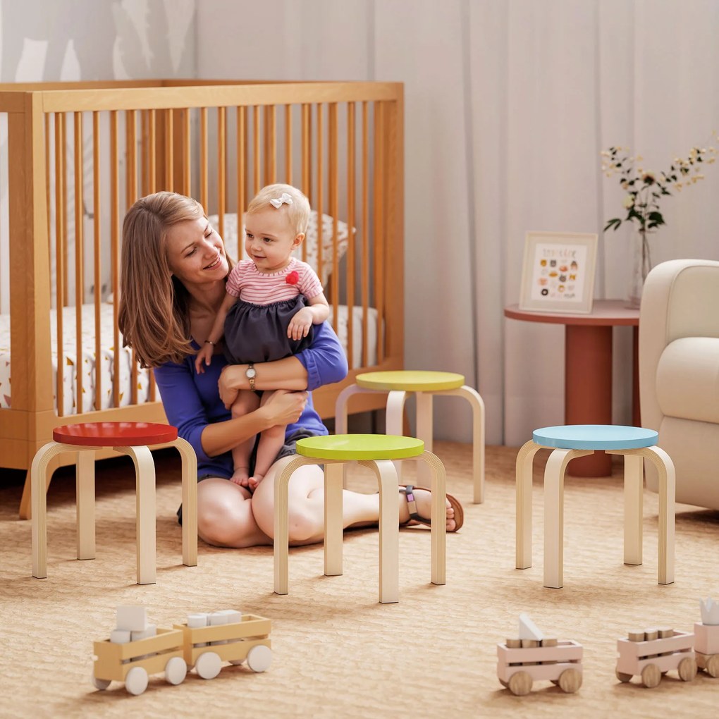 HOMCOM 4 składane stołki z filcowymi podkładkami, sklejka brzozowa, lakierowane, kolorowe