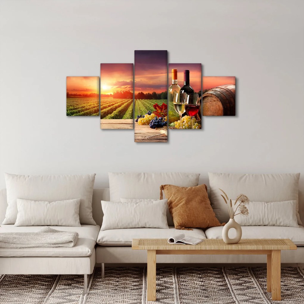Obraz winnicy z winem (125x70 cm)