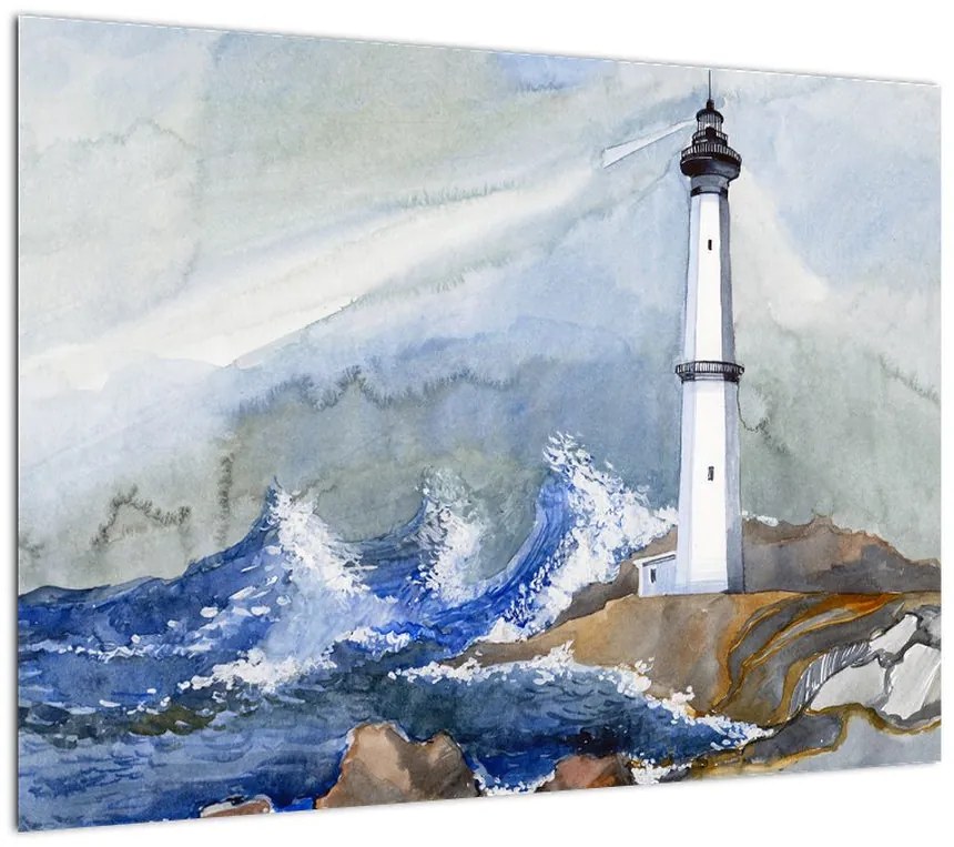 Obraz na szkle - namalowana latarnia morska (70x50 cm)
