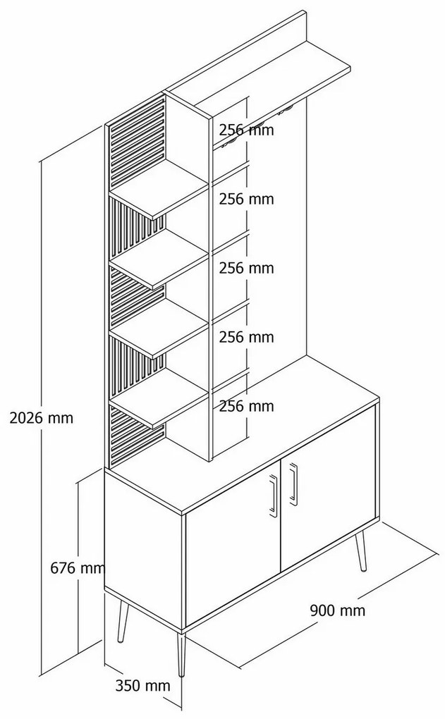Wieszak z szafką na buty i półkami Viyana Walnut and White