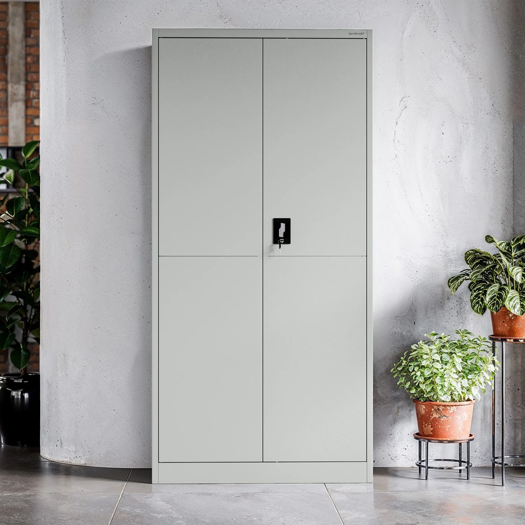 Biurowa szafa metalowa JAN, 900 x 1850 x 400 mm, Smart: szara