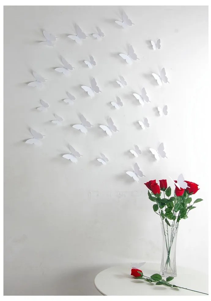 Zestaw 12 białych naklejek 3D Ambiance Butterflies