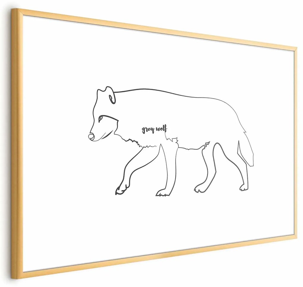 Plakat Wilk 60x40 cm z ramą złotą z marginesem ARTGEIST B