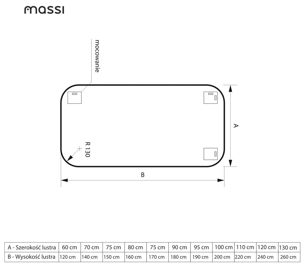 Lustro prostokątne bez ramy oszlifowane obracalne bez podświetlenia ROUND Classic | Różne rozmiary | Różne kolory szkła : Kolor tafli szkła - Grafit, Rozmiar - 80 x 160 cm