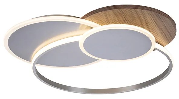 Okrągła lampa sufitowa drewniana z LED 3-światła z pilotem - Ajdin Nowoczesny Oswietlenie wewnetrzne