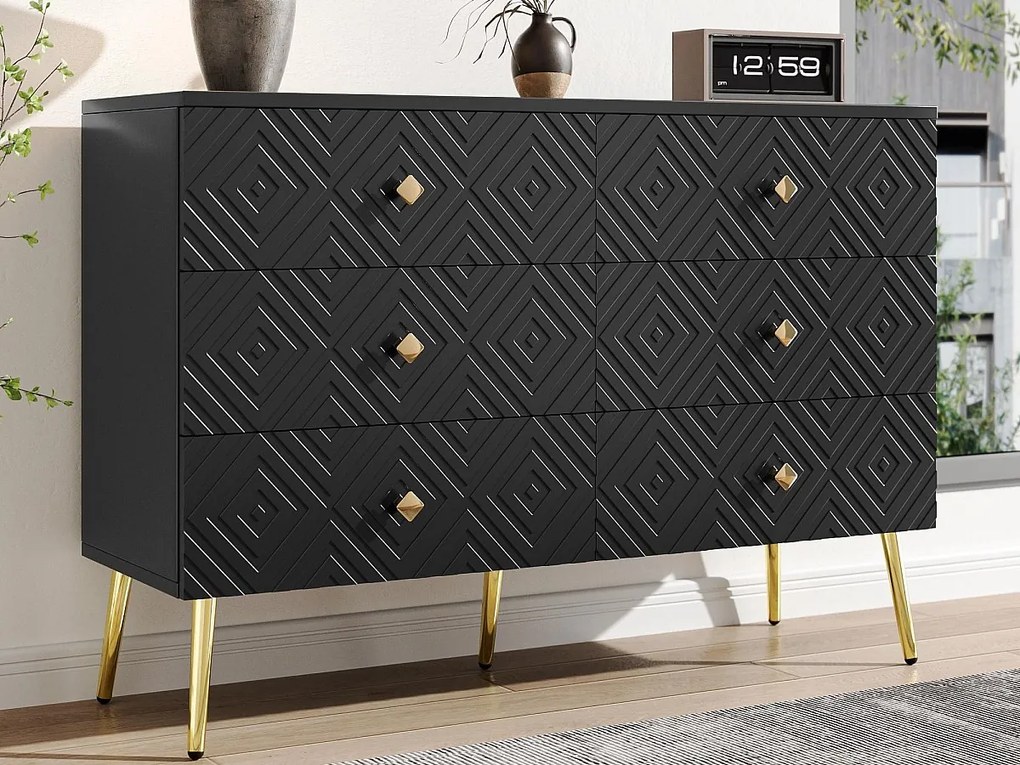 Nowoczesny bufet 120x40x80 cm - z 6 szufladami - wiórowy - czarny