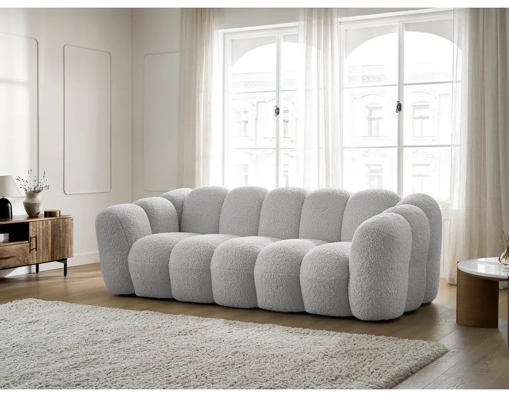 Jasnoszara sofa z materiału bouclé 232 cm Hippolyte – Bobochic Paris