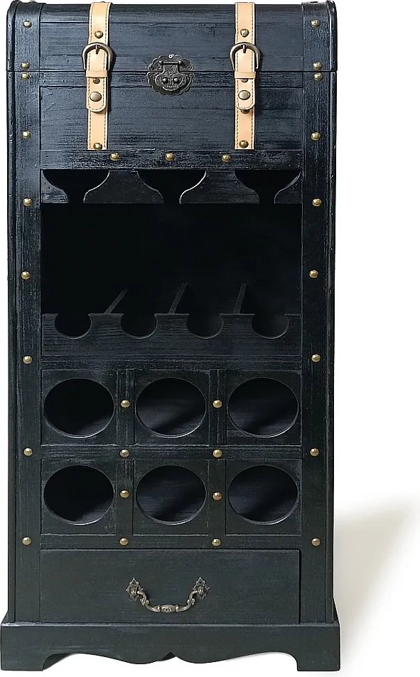 Stojak na butelki z szafką z drewna sosnowego i MDF - dł.43 x wys.100 cm - Czarny - CAVINA