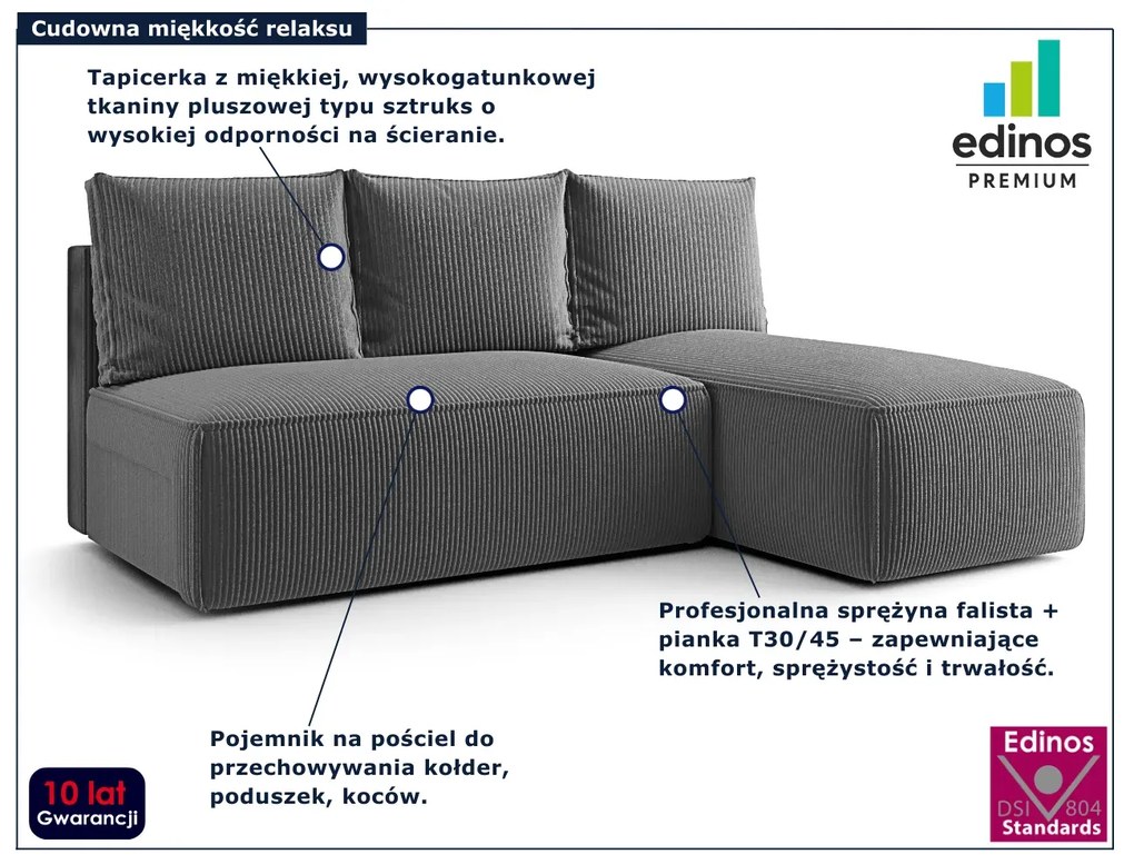 Ciemnoszary narożnik rozkładany z pojemnikiem K3-L09