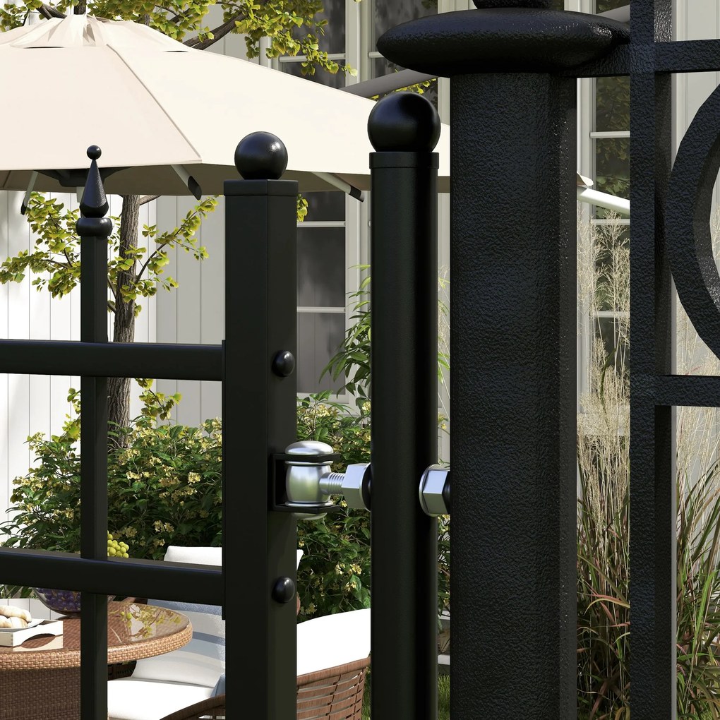 Outsunny Brama ogrodowa, zamek i klucz, dekoracyjne szczyty, stal nierdzewna, 107x204 cm, Czarny