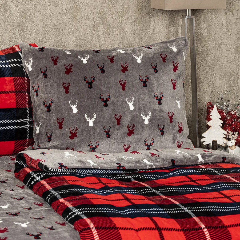 4Home Pościel mikroflanela Krata czerwony, 140 x 200 cm, 70 x 90 cm