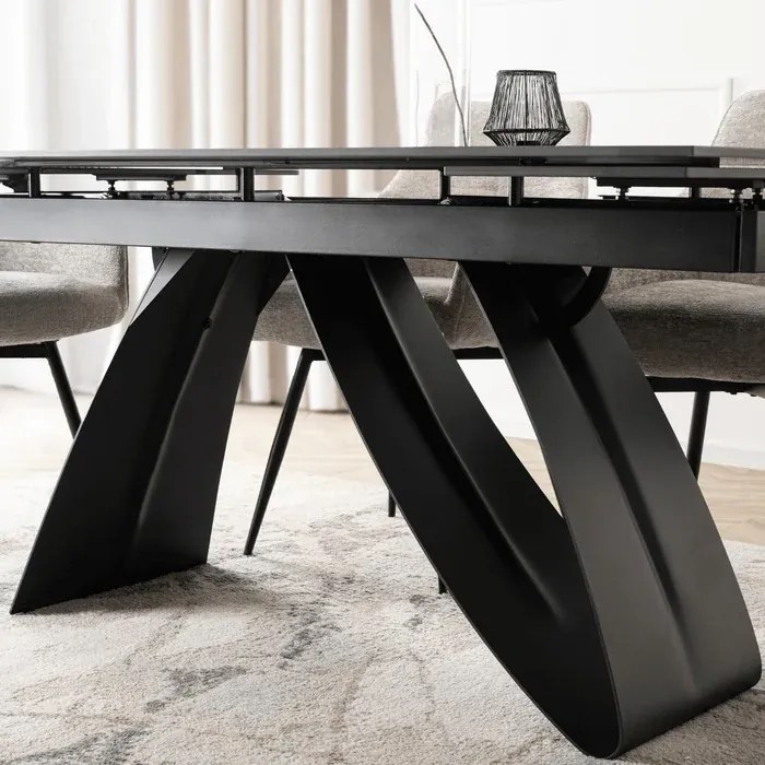 Stół Rozkładany Prostokątny DEVON 160-220 cm Ceramiczny Czarny Marmur/Czarny Glamour