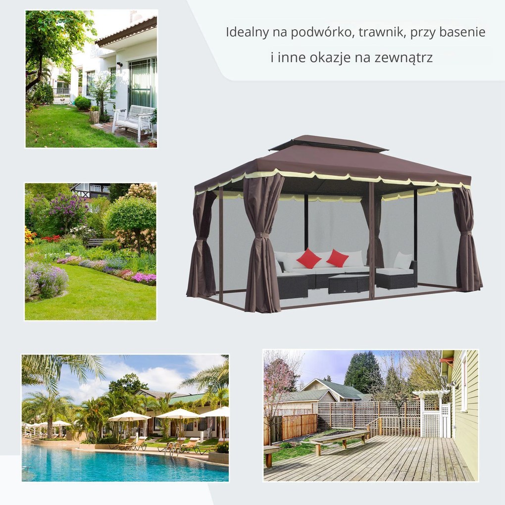 Outsunny Pawilon Ogrodowy 390x290cm - Namiot Ogrodowy z Moskitierą na Grill i na Zimne Piwo | Aosom PL