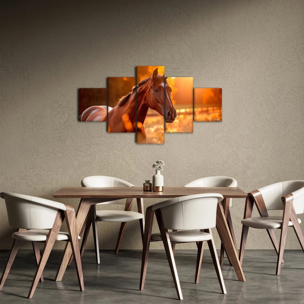 Obraz - Koń o zachodzie słońca (125x70 cm)