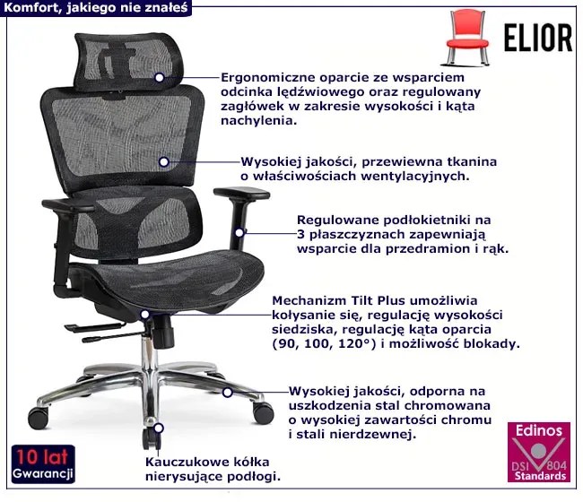 Ergonomiczny fotel biurowy z opcjami regulacji - Multo