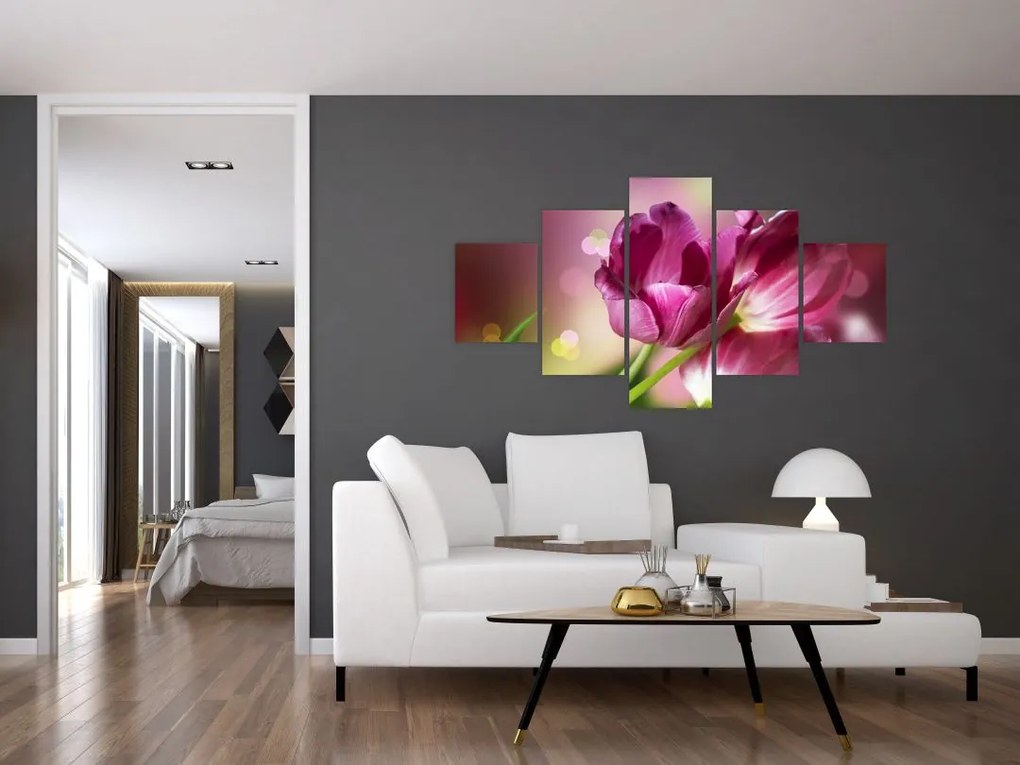 Obraz różowych tulipanów (125x70 cm)