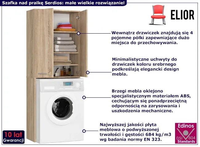 Klasyczna szafka nad pralkę dąb sonoma - Valuro