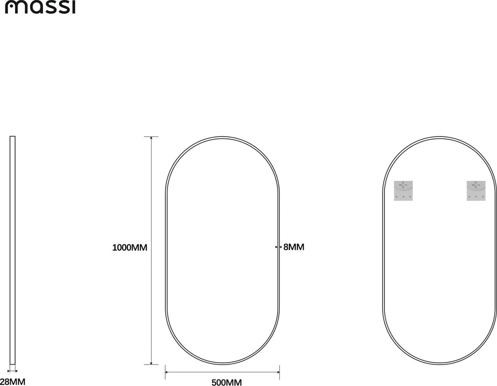Lustro owalne wiszące pionowe w czarnej aluminiowej ramie 50 x 100 cm PLATAN BLACK