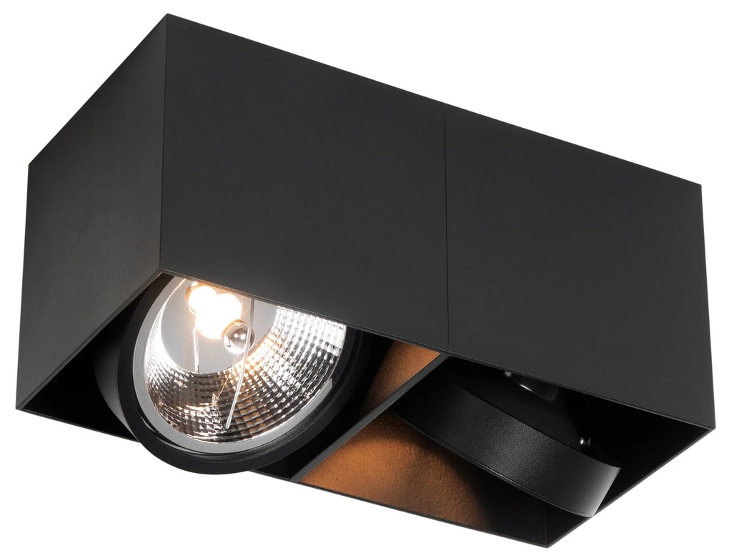 Designerski reflektor czarny prostokątny AR111 2-światła - BoxDesignerski Oswietlenie wewnetrzne