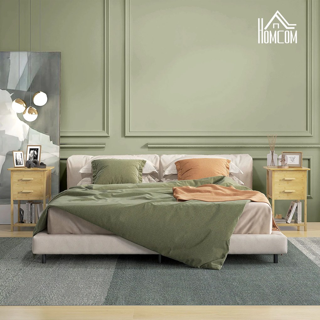 HOMCOM Szafka nocna, zestaw 2 sztuk, design skandynawski, z bambusa, 2 szuflady i półka, 40x34x60cm