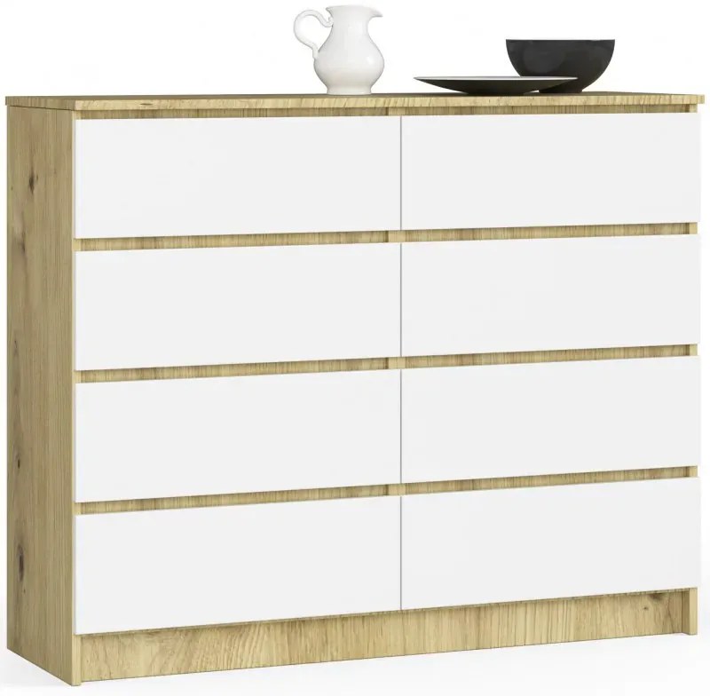 Komoda z szufladami do sypialni dąb artisan + biały - Sarleto 3X