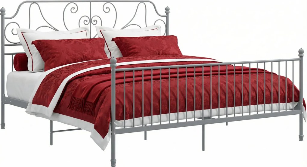 Szare metalowe łózko z zagłówkiem 180x200 cm H1-E45