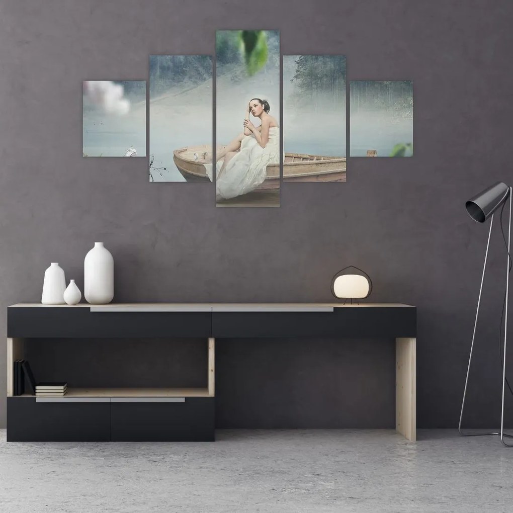 Obraz - Kobieta na łodzi (125x70 cm)