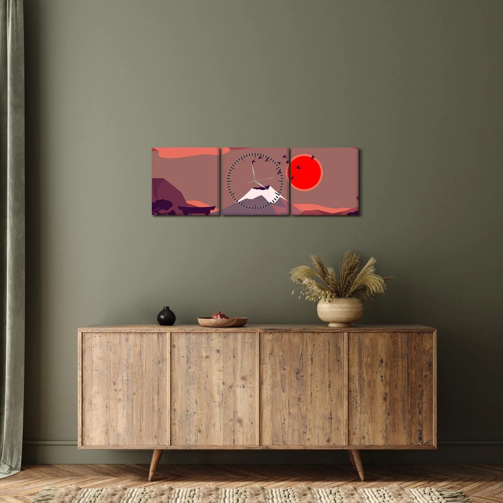 Obraz - Góry Fuji (z zegarem) (90x30 cm)