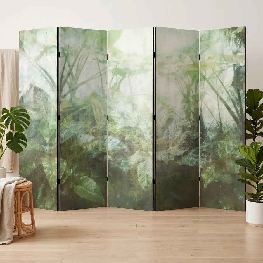 Parawan pokojowy 5-częściowy 225x172 Jednostronny dekoracyjny boho botaniczny Mgła Tropikalnego Ogrodu