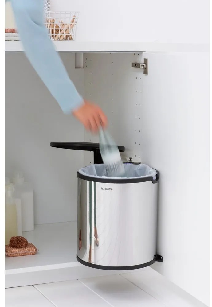 Stalowy kosz na śmieci do zabudowy w kolorze srebra z połyskiem 15 l – Brabantia