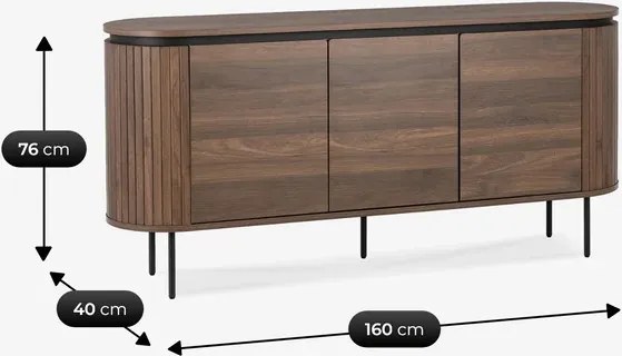Komoda do Salonu BECK 160 cm Orzech Trzydrzwiowa Ryflowana Nowoczesna