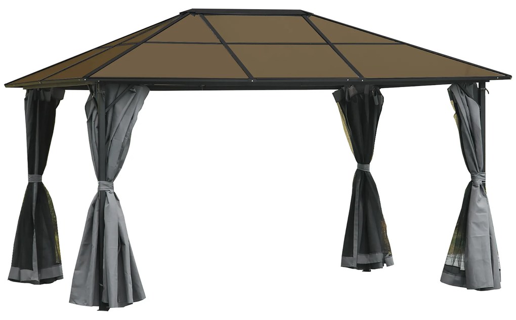 Outsunny Pawilon ogrodowy 3x4 m z panelami bocznymi wodoodporny dach PC aluminium szary | Aosom PL