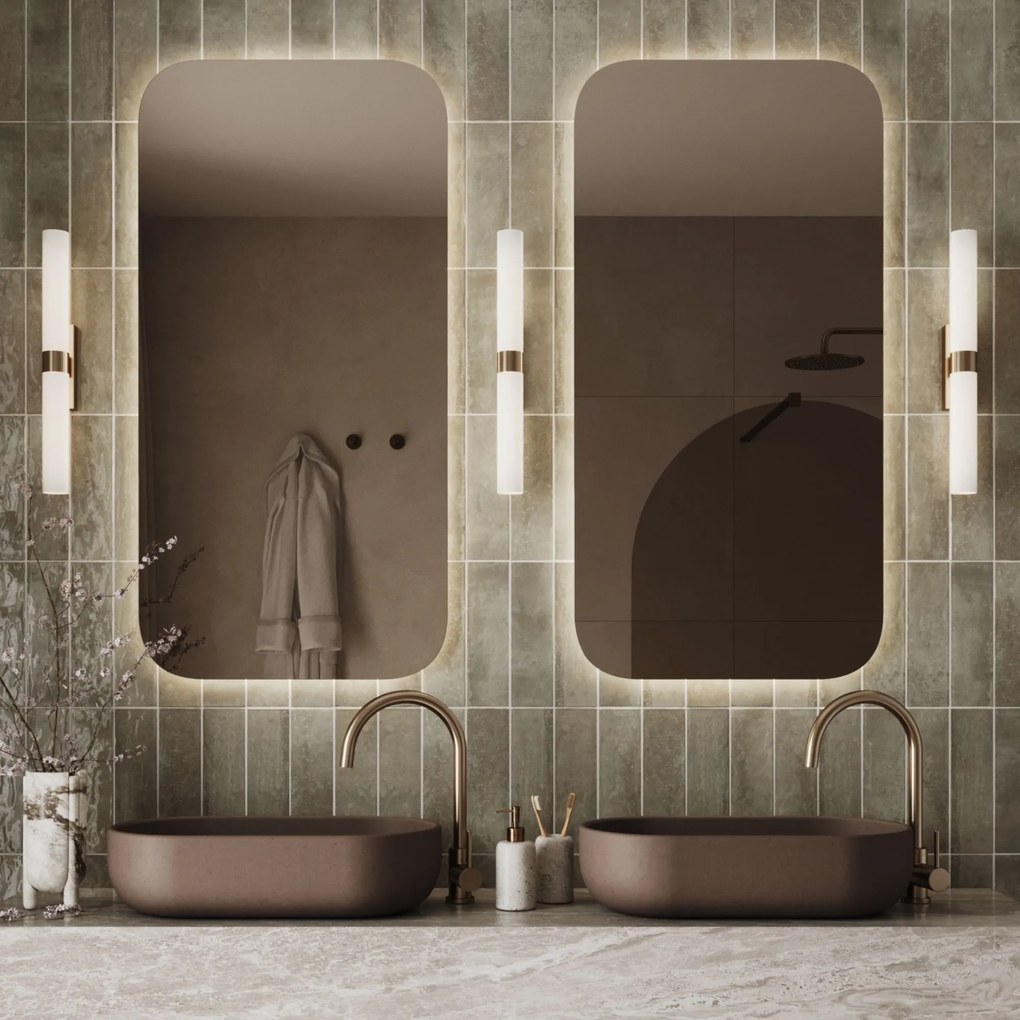 Lustro prostokątne bez ramy oszlifowane obracalne z podświetleniem ROUND Classic LED | Różne rozmiary | Różne kolory szkła : Kolor tafli szkła - Grafit, Rozmiar - 50 x 100 cm