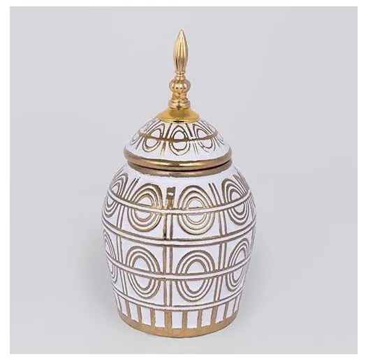 Słoik ceramiczny 28x15 cm złoty/biały
