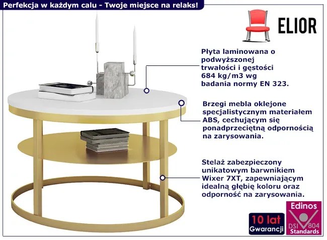 Dwupoziomowy stolik kawowy złoty + biały - Selpa 3X