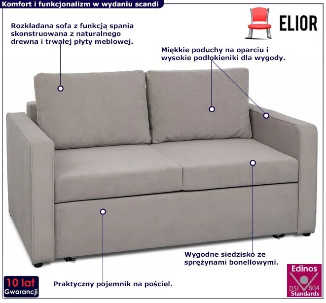 Szara kanapa z funkcją spania - Irlo